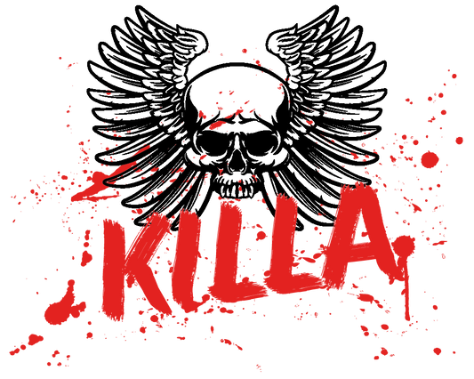 Skull with wings and 'KILLA' text on a white background