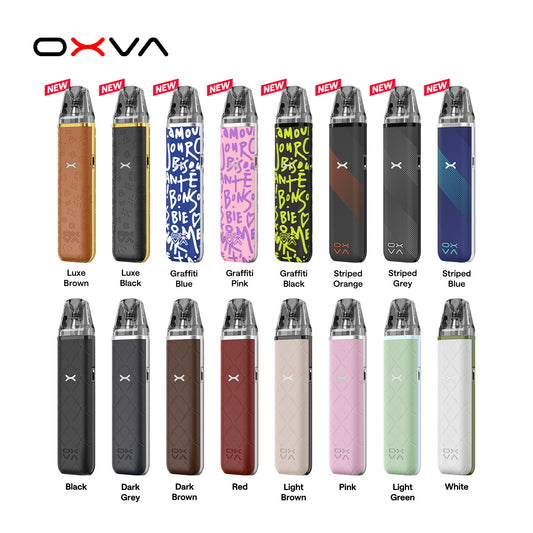 OXVA xlim go vaping devices in various colors on a white background